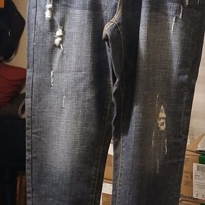 Lane Bryant Dark Gray Distressed Straight Leg Pants